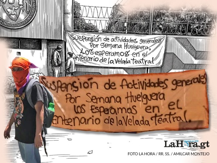 Desde la noche del martes 24 de marzo, un grupo de encapuchados cerró los ingresos al campus central de la Usac. Arte: La Hora/Roberto Altán.