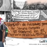 Desde la noche del martes 24 de marzo, un grupo de encapuchados cerró los ingresos al campus central de la Usac. Arte: La Hora/Roberto Altán.