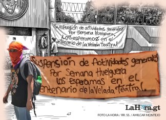 Desde la noche del martes 24 de marzo, un grupo de encapuchados cerró los ingresos al campus central de la Usac. Arte: La Hora/Roberto Altán.