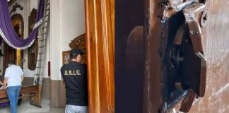La PNC y el MP ya investiga el robo de las ofrendas en el templo de Candelaria, hecho ocurrido la madrugada de este domingo 15 de marzo. Foto La Hora: Pasos De Fe Guatemala