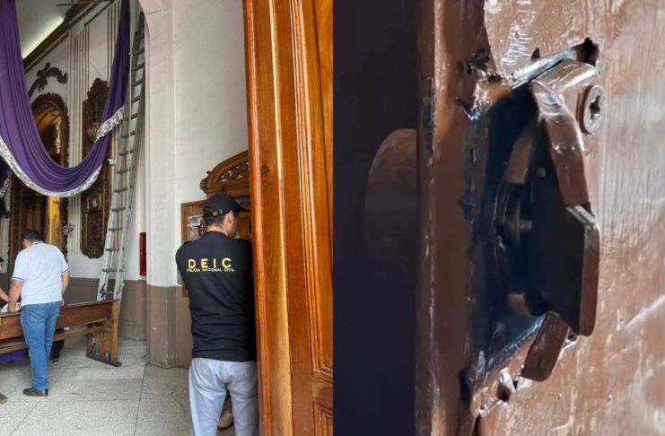 La PNC y el MP ya investiga el robo de las ofrendas en el templo de Candelaria, hecho ocurrido la madrugada de este domingo 15 de marzo. Foto La Hora: Pasos De Fe Guatemala