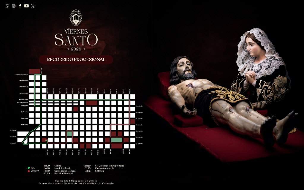 Recorrido para este Viernes Santo. Foto La Hora: Hermandad Cruzados de Cristo