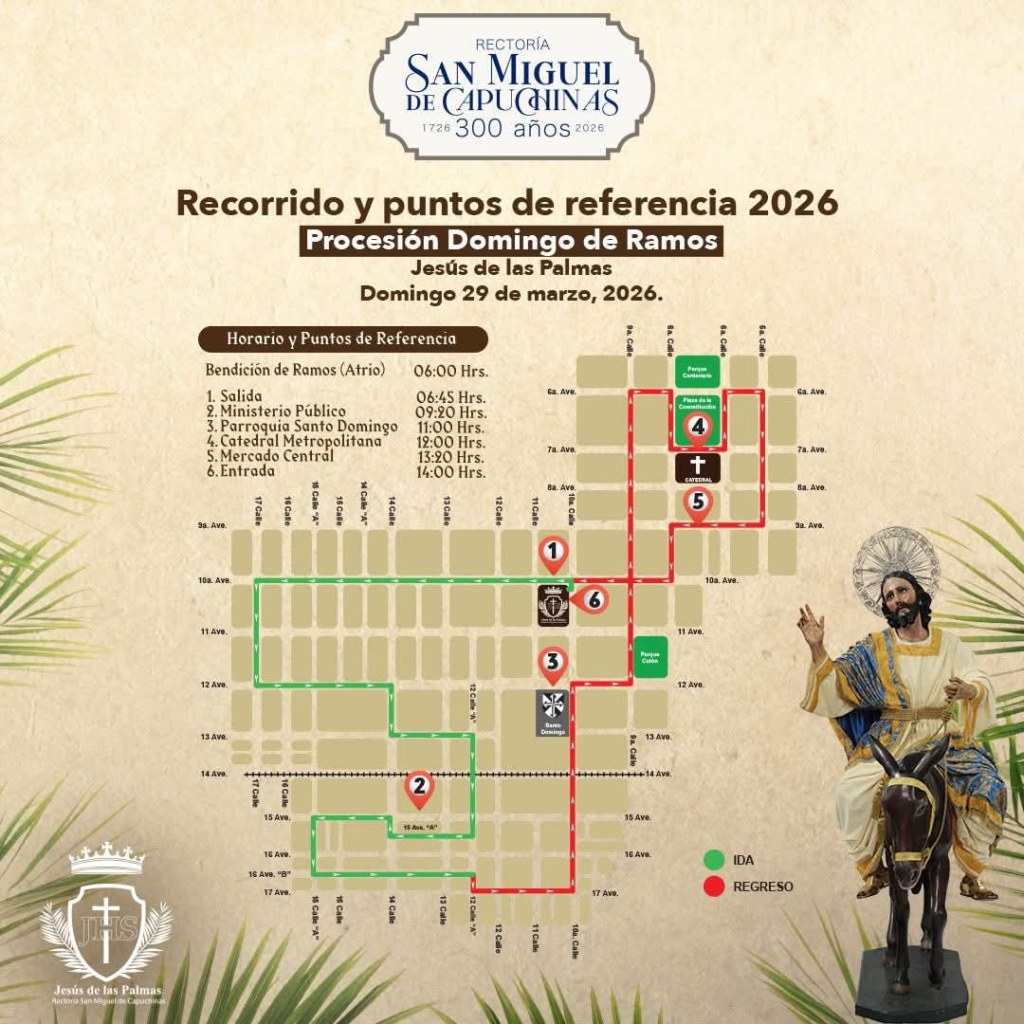 Recorrido para este Domingo de Ramos. Foto La Hora: Rectoría de San Miguel De Capuchinas