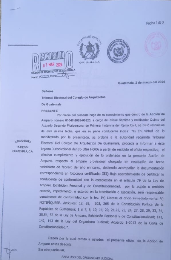 El Juzgado Segundo estableció un plazo de una hora para que se desarrolle la votación del cuerpo electoral del Colegio de Arquitectos, incluyendo a la planilla de oposición.