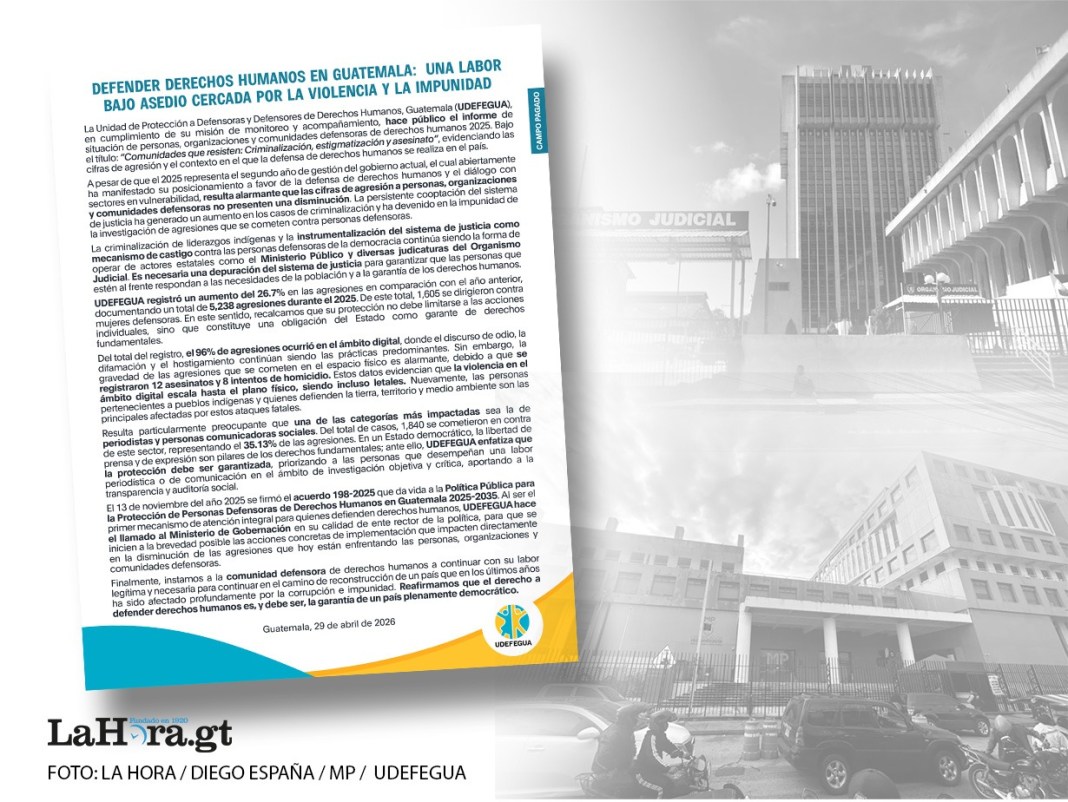 UDEFEGUA: defender los Derechos Humanos se sigue siendo una labor bajo riesgo. Foto: La Hora/Diego España/ MP/ UDEFEGUA.