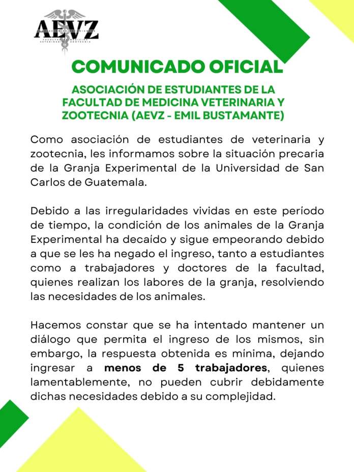 Asociación de estudiantes denuncia desnutrición, muerte y abandono de animales tras cierre en la Usac