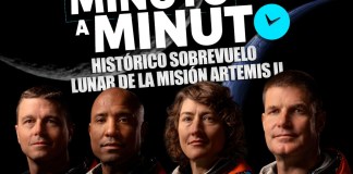Los cuatro astronautas del Artemis II, quienes viajaron a la órbita lunar después de más de 50 años del último viaje tripulado. Reid Wiseman, Victor Glover, Christina Koch y Jeremy Hansen. Foto La Hora: Alejandro Ramírez