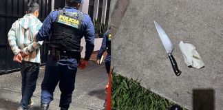 Hombre detenido por acuchillar a su padre para presuntamente ser miembro del Barrio 18. Foto La Hora: PNC.