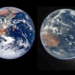 Lado izquierdo: El planeta Tierra en 1976. Lado derecho: la Tierra en 2026. Foto La Hora: NASA.