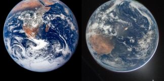 Lado izquierdo: El planeta Tierra en 1976. Lado derecho: la Tierra en 2026. Foto La Hora: NASA.