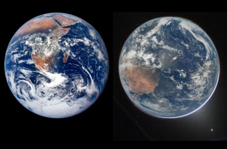 Lado izquierdo: El planeta Tierra en 1976. Lado derecho: la Tierra en 2026. Foto La Hora: NASA.