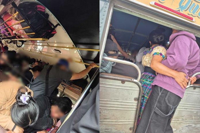 Conductor de bus extraurbano es sancionado por sobrecarga de pasajeros en Chimaltenango. Foto La Hora: Tránsito PNC.