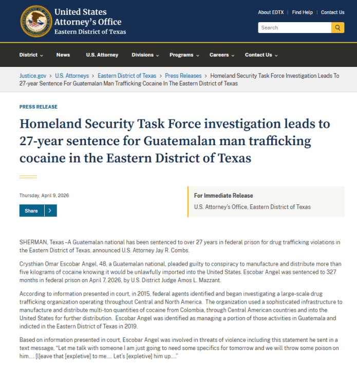 EE. UU. condena a 27 años de prisión a exalcalde de El Rodeo, San Marcos, por narcotráfico