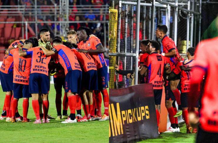 Los futbolistas de Municipal celebraron la victoria en el Clásico 337 junto a la afición roja que llegó al Trébol.