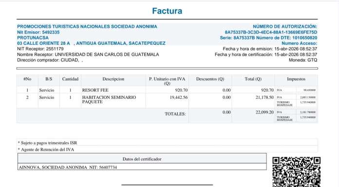factura por servicio de habitación
