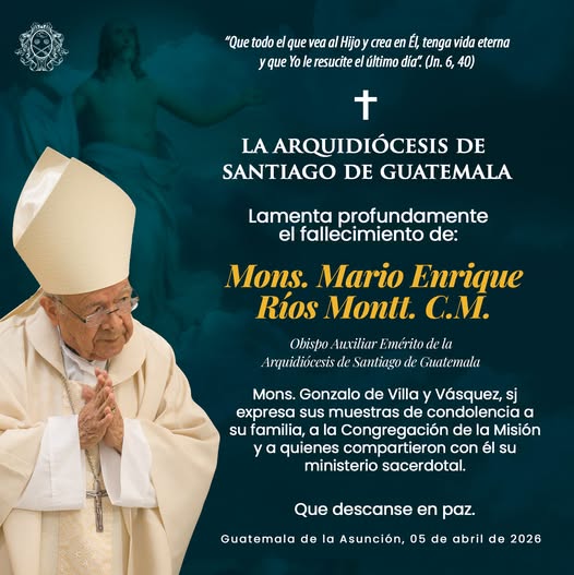 Fallece monseñor Mario Ríos Montt, obispo emérito de la Arquidiócesis de Santiago de Guatemala