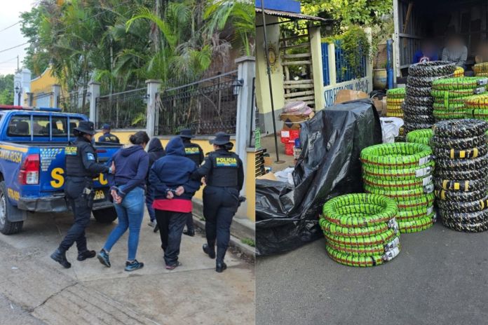 Las autoridades señalan a las mujeres de ser las principales sospechosas de robar un camión cargado con repuestos para motocicletas. Foto La Hora: PNC