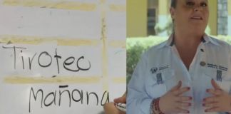 Ilustración de reto viral "tiroteo mañana" y la ministra de educación Anabella Giracca. Foto La Hora: Captura de pantalla