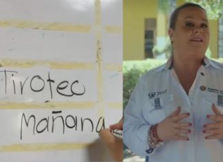 Ilustración de reto viral "tiroteo mañana" y la ministra de educación Anabella Giracca. Foto La Hora: Captura de pantalla