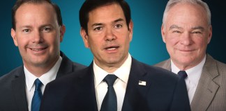 Los senadores estadounidenses —el republicano Michael S. Lee y el demócrata Tim Kaine y— piden a Marco Rubio respaldo previo a elección clave de Fiscal General. Foto La Hora: Retratos oficiales del Senado de EE. UU.