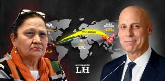 La fiscal general María Consuelo Porras y el exagente de la DEA Christopher Urben, quien reveló cómo opera la mafia china en el mundo. Diseño: La Hora.