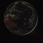 Una vista de una Tierra retroiluminada tomada por el astronauta de la NASA y comandante de Artemis II, Reid Wiseman, desde una de las ventanas de la nave espacial Orion después de completar la combustión por inyección translunar el 2 de abril de 2026. Foto La Hora: NASA