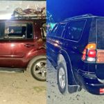 En estos dos vehículos se conducían las dos personas que se enfrentaron a balazos en el kilómetro 175 de la ruta al Atlántico. Foto La Hora: El Profe Informa