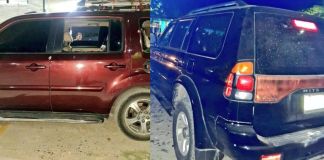 En estos dos vehículos se conducían las dos personas que se enfrentaron a balazos en el kilómetro 175 de la ruta al Atlántico. Foto La Hora: El Profe Informa