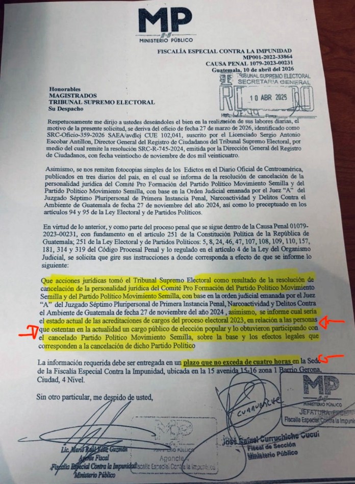 FECI solicita estado de acreditaciones de electos por Semilla tras cancelación, TSE afirma que trabajan en informe
