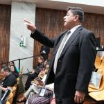 El exmagistrado de CSJ, Carlos Rivera, se presentó ante la postuladora a quienes reclamó por la calificación nula de su experiencia. Foto La Hora: Daniel Ramírez