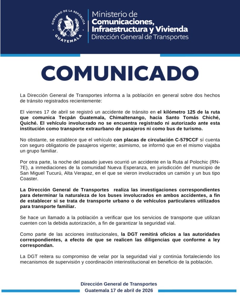 Pronunciamiento de la DGT por un accidente en Tecpán Guatemala, Chimaltenango. Foto La Hora: DGT
