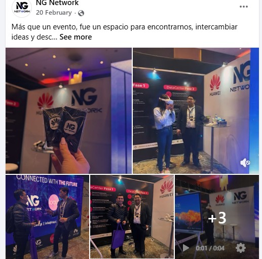 New Generation Networks publicita principalmente a la compañía china Huawei en sus redes sociales. Foto: Captura de pantalla de Facebook/NG Network