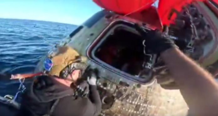 Los cuatro integrantes de la tripulación fueron puestos a salvo por la Marina de los Estados Unidos tras el retorno de la misión. Foto La Hora: captura de pantalla Reid Wiseman/X