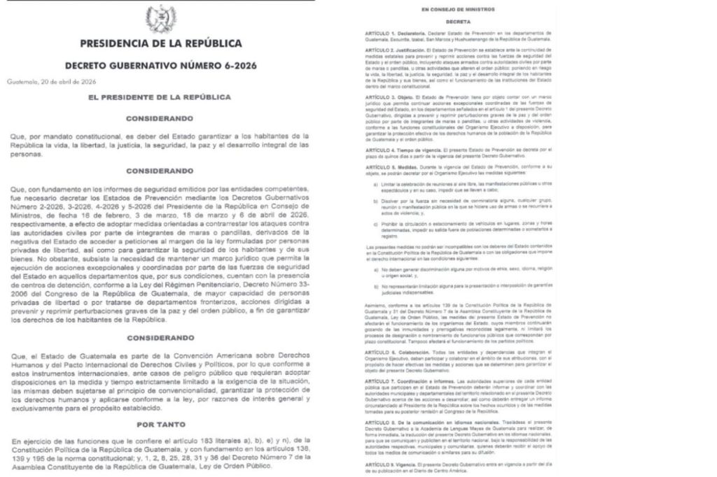 Estado de prevención publicado por el Ejecutivo.