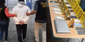El operativo realizado por las fuerzas de seguridad en la colonia Landívar, zona 7, dejó como saldo la incautación de 20 celulares, 18 tarjetas SIM y una persona capturada. Foto La Hora: PNC