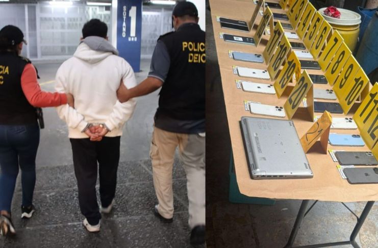 El operativo realizado por las fuerzas de seguridad en la colonia Landívar, zona 7, dejó como saldo la incautación de 20 celulares, 18 tarjetas SIM y una persona capturada. Foto La Hora: PNC