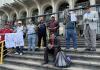 La manifestación es para pedir la liberación de Luis Pacheco y Héctor Chaclán, autoridades de los 48 cantones de Totonicapán. Foto La Hora: José Orozco
