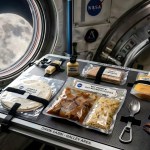 Fotografía cedida por la NASA que muestra el menú que consumen los astronautas de la misión Artemis II. Un bote de Nutella, que se escapó y flotó dentro de la nave Orión en plena trasmisión, y demostraciones de qué comen los astronautas y cómo preparan sus comidas se han convertido en momentos icónicos de la misión lunar Artemis II, que este martes comenzó el proceso de retorno a la Tierra.