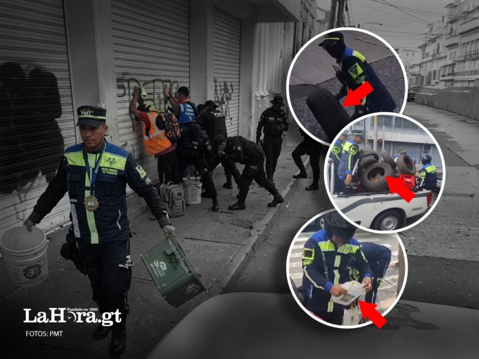 retiran aparta parqueos Este viernes 3 de abril, agentes de la Policía Municipal de Tránsito (PMT) de Guatemala llevaron a cabo operativos de control y retiro de aparta parqueos en el Centro Histórico. Foto: La Hora/ PMT