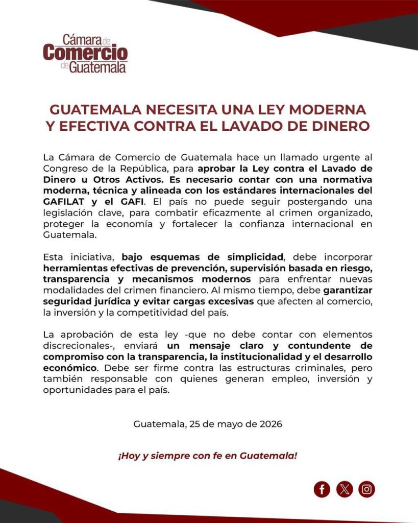 Pronunciamiento de la Cámara de Comercio de Guatemala. 