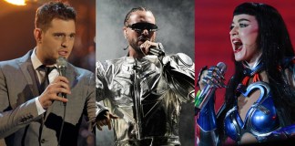 Combo de fotografías que muestra al cantante candiense Michael Buble (i), al cantante y productor colombiano J Balvin (c), y la cantante estadounidense Katy Perry. Foto La Hora: EFE