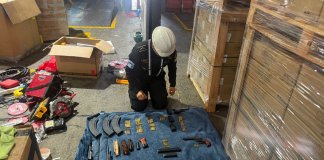 Localizan más armamento sin documentación dentro mercadería en Santo Tomás de Castilla. Foto La Hora: Mingob.