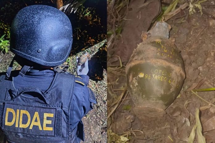 PNC destruye granada de fragmentación localizada en una finca de Quetzaltenango. Foto La Hora: PNC.