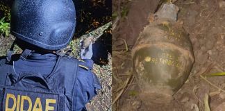 PNC destruye granada de fragmentación localizada en una finca de Quetzaltenango. Foto La Hora: PNC.