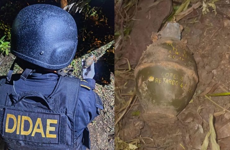 PNC destruye granada de fragmentación localizada en una finca de Quetzaltenango. Foto La Hora: PNC.