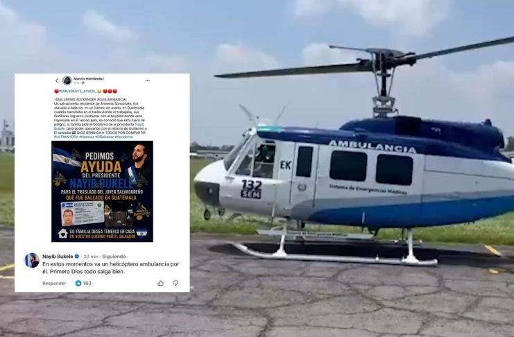 Bukele envía helicóptero ambulancia para trasladar a salvadoreño baleado en Guatemala. Foto La Hora: Ministerio de Salud de El Salvador.