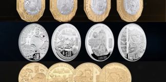 La colección de monedas bimetálicas, oro y plata conmemorativas del Mundial 2026. Foto La Hora: Banco de México.
