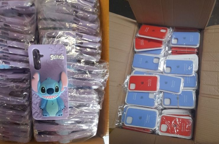MP secuestra 196 cajas que contenían más de 80 mil estuches para teléfono. Foto La Hora: MP.