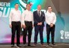 De izquierda a derecha: Jesús Pineda, gerente de Clústeres Estratégicos; Herbert Hernández, director de Junta Directiva del Banco de los Trabajadores; William Martínez, secretario general de la Federación Nacional de Fútbol de Guatemala; José Antonio Roca, gerente general de Bantrab. Foto: Deportes Bantrab.