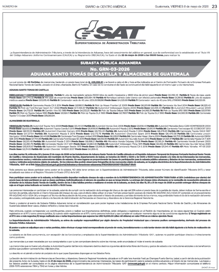 subasta aduanera SAT